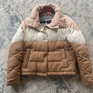 A&F color block puffer coat- size small